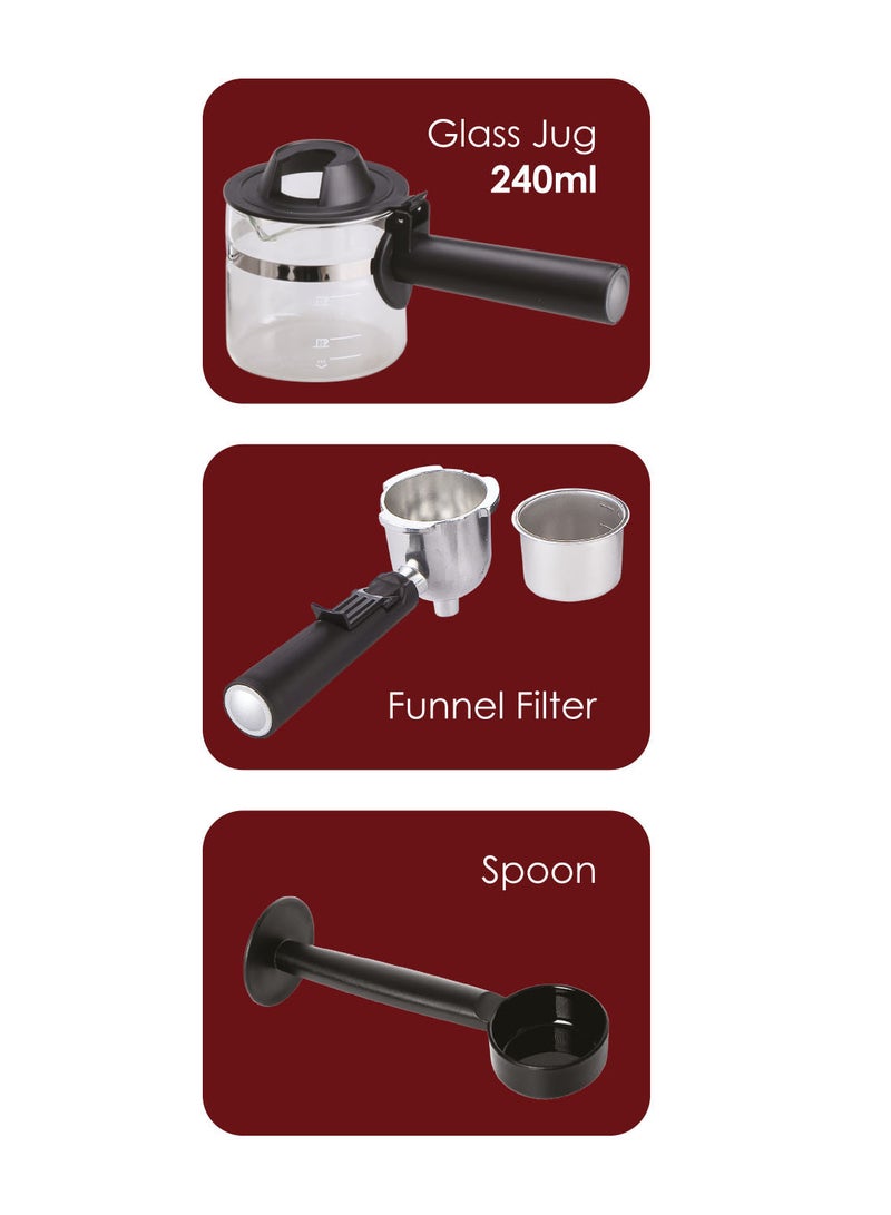 Sanford 4 Cups Espresso Coffee Maker With Frothing Function for Making Cappuccino, 3.5 Bar Pressure, Stainless Steel Filter 240 ml 800 W SF1398ECM BS Black  - Image 4