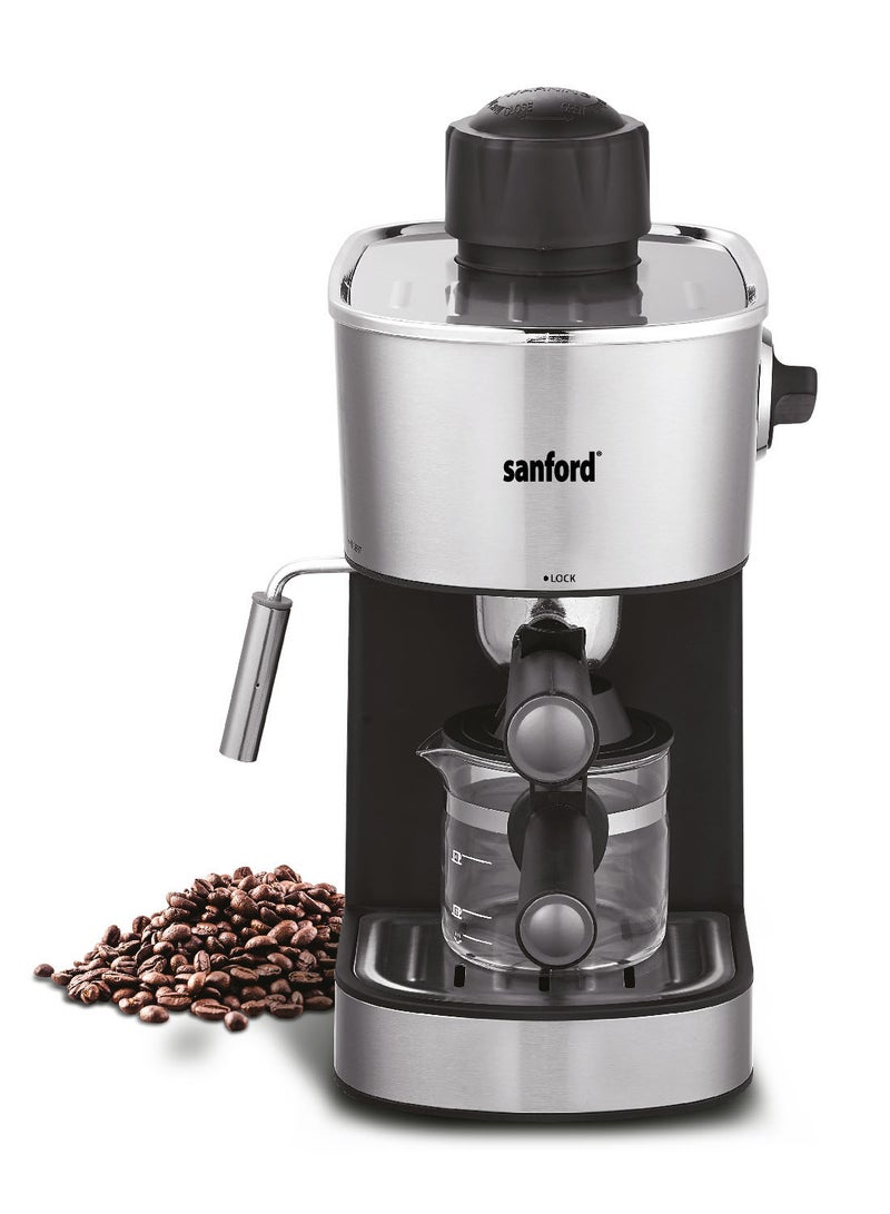 Sanford 4 Cups Espresso Coffee Maker With Frothing Function for Making Cappuccino, 3.5 Bar Pressure, Stainless Steel Filter 240 ml 800 W SF1398ECM BS Black  - Image 2