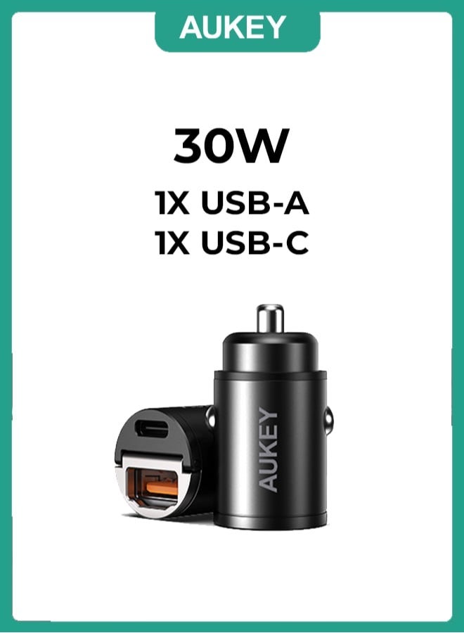 Aukey PD Nano Car Charger 30W 2-Port USB-A & USB-C A3 - Image 1