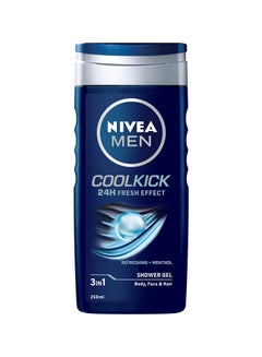 Nivea MEN Cool Kick Shower Gel 3in1, 24h Fresh Effect, Masculine Scent, Blue 250ml  - Image 1