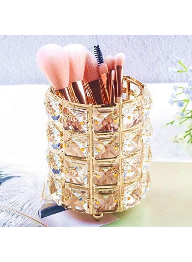 Generic - Crystal Brush Holder And Gold Makeup Organizer - Image 1
