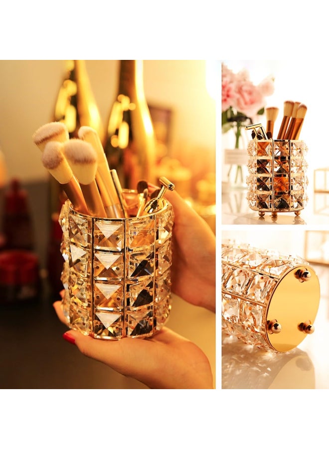 Generic - Crystal Brush Holder And Gold Makeup Organizer - Image 1
