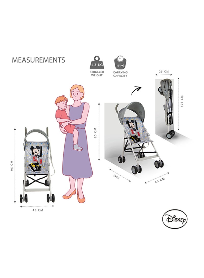 Disney - Mickey Mouse Lightweight Buggy Stroller - Grey - Image 1