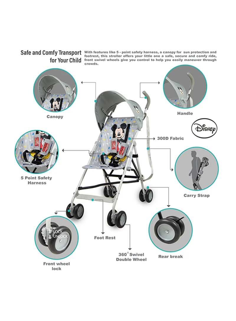 Disney Mickey Mouse Lightweight Buggy Stroller - Grey