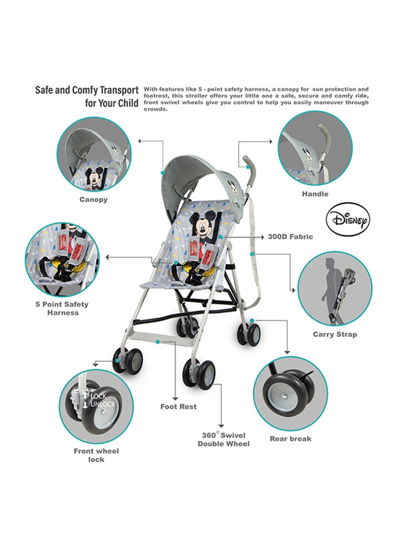 Disney - Mickey Mouse Lightweight Buggy Stroller - Grey - Image 1