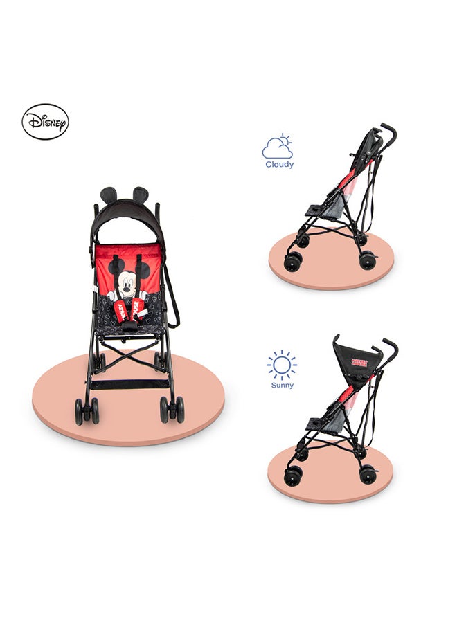 Disney Mickey Mouse 3D Ears Lightweight Buggy Stroller 3-36 Months, Pink, Rear Breaks, Shoulder Strap And More. - Image 3