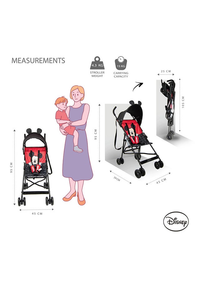 Disney Mickey Mouse 3D Ears Lightweight Buggy Stroller 3-36 Months, Pink, Rear Breaks, Shoulder Strap And More. - Image 4