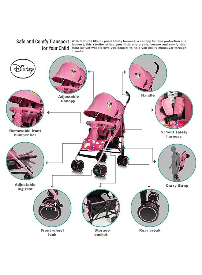 Disney Minnie Mouse Lightweight Adventure Stroller With Storage Cabin
