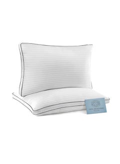 Hotel Linen Klub 2-Piece Luxury Hotel Soft Down Alternative Pillow with Stripe Patterned, 800g Filling, Ultra-Soft & Supportive Cotton White 48x74cm  - Image 1