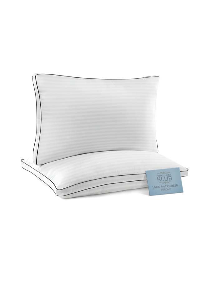 Hotel Linen Klub - 2-Piece Luxury Hotel Soft Down Alternative Pillow with Stripe Patterned, 800g Filling, Ultra-Soft & Supportive Cotton White 48x74cm - Image 1