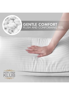 Hotel Linen Klub 2-Piece Luxury Hotel Soft Down Alternative Pillow with Stripe Patterned, 800g Filling, Ultra-Soft & Supportive Cotton White 48x74cm  - Image 2