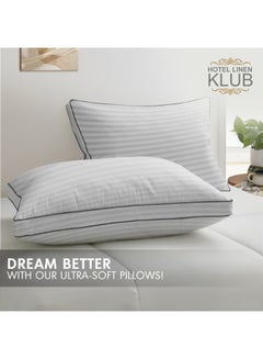 Hotel Linen Klub 2-Piece Luxury Hotel Soft Down Alternative Pillow with Stripe Patterned, 800g Filling, Ultra-Soft & Supportive Cotton White 48x74cm  - Image 5