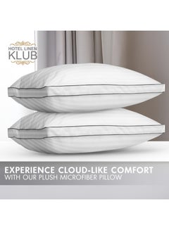 Hotel Linen Klub 2-Piece Luxury Hotel Soft Down Alternative Pillow with Stripe Patterned, 800g Filling, Ultra-Soft & Supportive Cotton White 48x74cm  - Image 4
