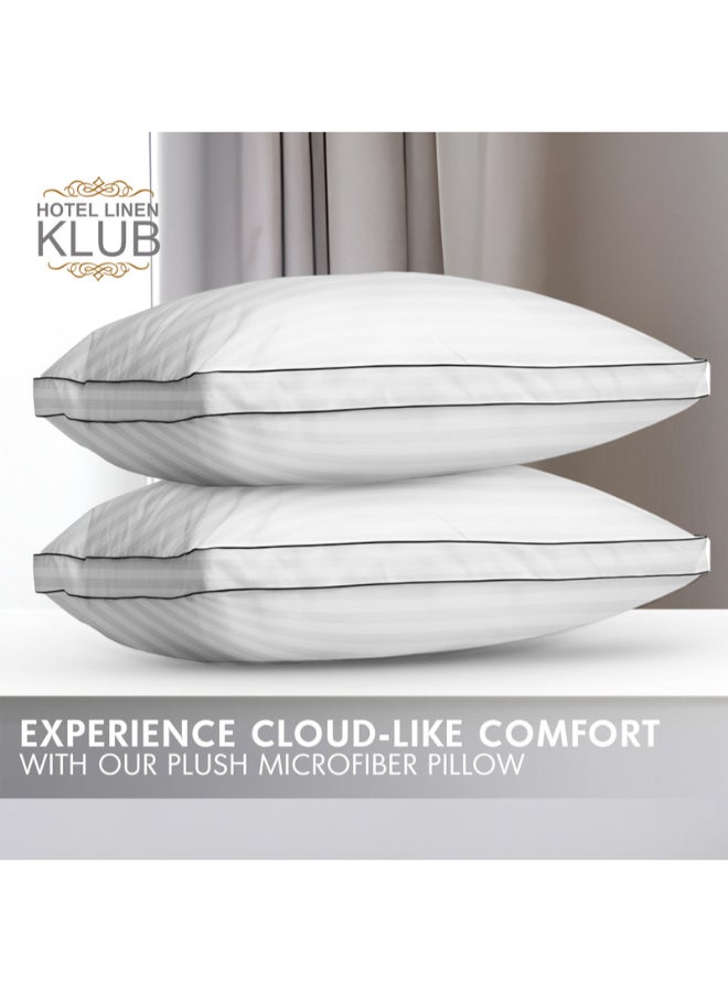 Hotel Linen Klub - 2-Piece Luxury Hotel Soft Down Alternative Pillow with Stripe Patterned, 800g Filling, Ultra-Soft & Supportive Cotton White 48x74cm - Image 1