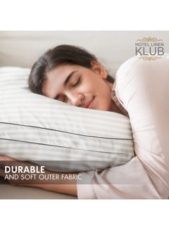 Hotel Linen Klub 2-Piece Luxury Hotel Soft Down Alternative Pillow with Stripe Patterned, 800g Filling, Ultra-Soft & Supportive Cotton White 48x74cm  - Image 3