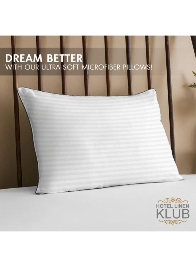 Hotel Linen Klub - Luxury Hotel Soft Down Alternative Pillow with Stripe Patterned, 800g Filling, Ultra-Soft & Supportive Cotton White 48x74cm - Image 1