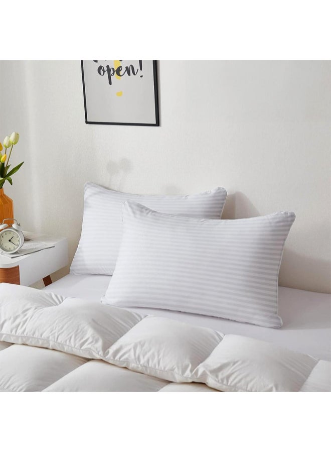 Hotel Linen Klub - Luxury Hotel Soft Down Alternative Pillow with Stripe Patterned, 800g Filling, Ultra-Soft & Supportive Cotton White 48x74cm - Image 1