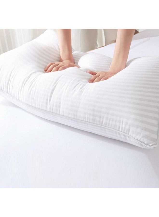 Hotel Linen Klub - Luxury Hotel Soft Down Alternative Pillow with Stripe Patterned, 800g Filling, Ultra-Soft & Supportive Cotton White 48x74cm - Image 1