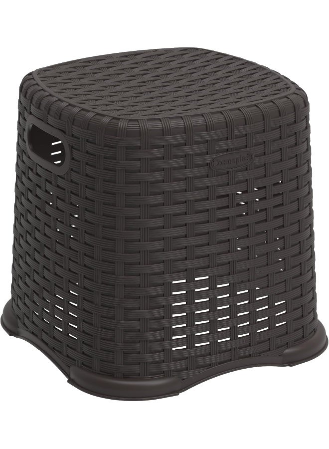 Cosmoplast Plastic Rattan Wicker Step Stool Dark Brown  - Image 1