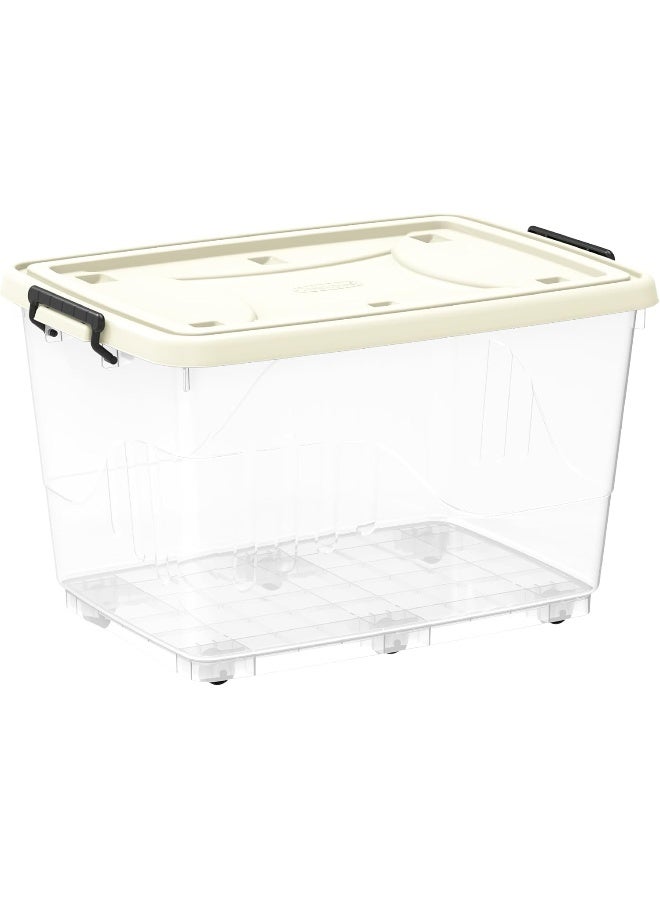 Cosmoplast - Plastic Storage Box Clear with Wheels and Latch-locking Lid 132 Liters Off White 132.0Liters - Image 1