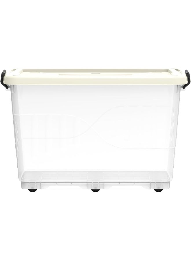 Cosmoplast - Plastic Storage Box Clear with Wheels and Latch-locking Lid 132 Liters Off White 132.0Liters - Image 1