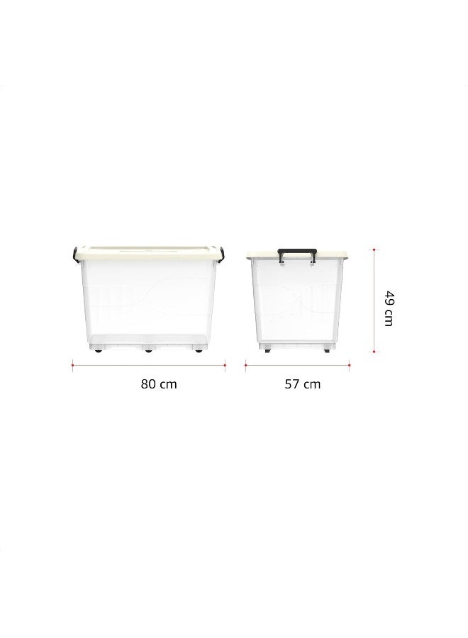 Cosmoplast - Plastic Storage Box Clear with Wheels and Latch-locking Lid 132 Liters Off White 132.0Liters - Image 1