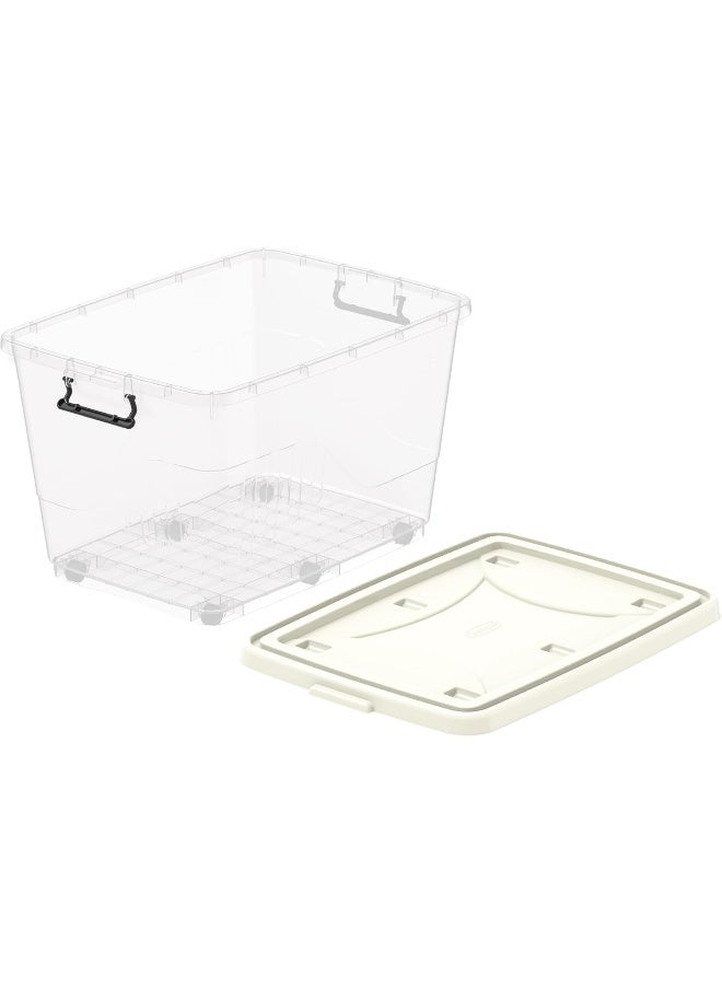 Cosmoplast - Plastic Storage Box Clear with Wheels and Latch-locking Lid 132 Liters Off White 132.0Liters - Image 1