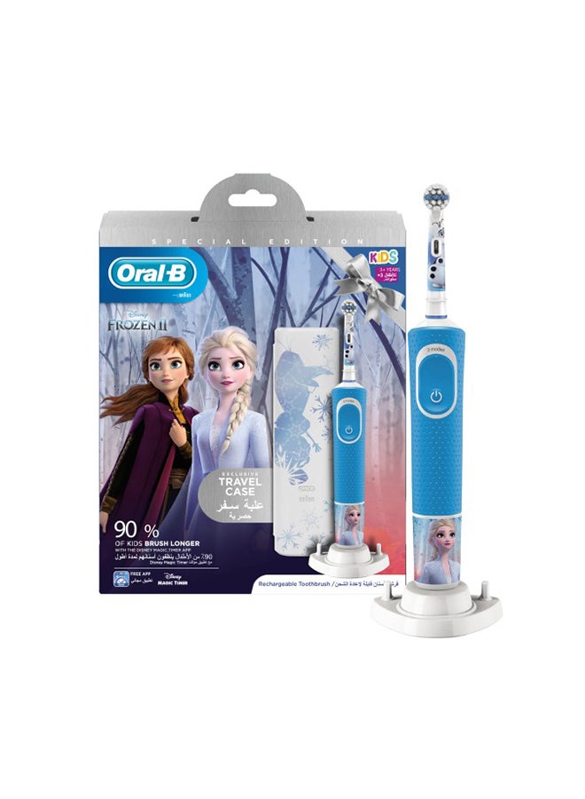 Oral-B Kids Rechargeable Electric Toothbrush Set, Frozen, with Exclusive Travel Case, 1 Set Blue - Image 1