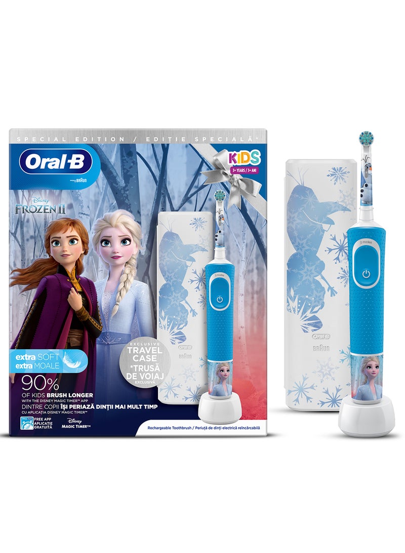أورال بي فرشاة أسنان كهربائية بتصميم فيلم Frozen من ديزني مع حقيبة سفر أزرق - Image 1