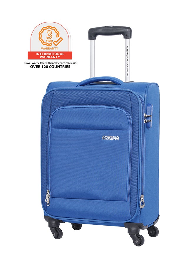 American Tourister Oakland Suitcase, Cabin Size 55 cm / 20 inch, Spinner Wheels, Soft Top, 100% Polyester, Blue|TSA Lock|Front Pocket Storage Compartment|Voluminous Storage - 3 Years Global Warranty Blue - Image 1