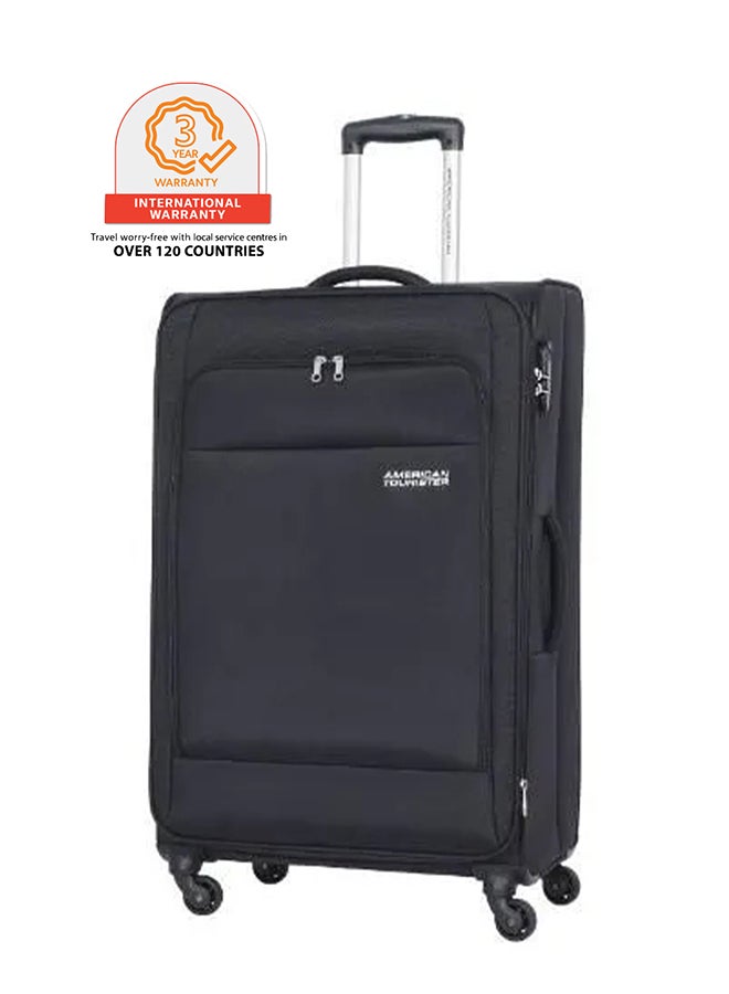 American Tourister Oakland Suitcase, Check-In Size 68 cm / 25 inch, Spinner Wheels, Soft Top, 100% Polyester, Black|TSA Lock|Front Pocket Storage Compartment|Voluminous Storage - 3 Years Global Warranty Black - Image 1