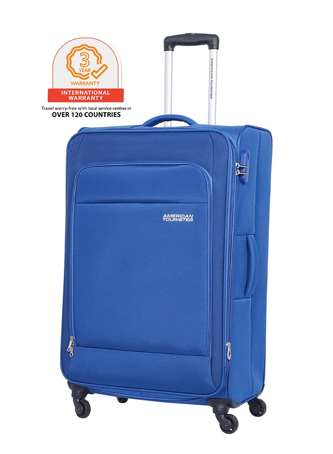 Oakland Suitcase, Check-In Size 68 cm / 25 inch, Spinner Wheels, Soft Top, 100% Polyester, Blue|TSA Lock|Front Pocket Storage Compartment|Expandable - 3 Years International Warranty