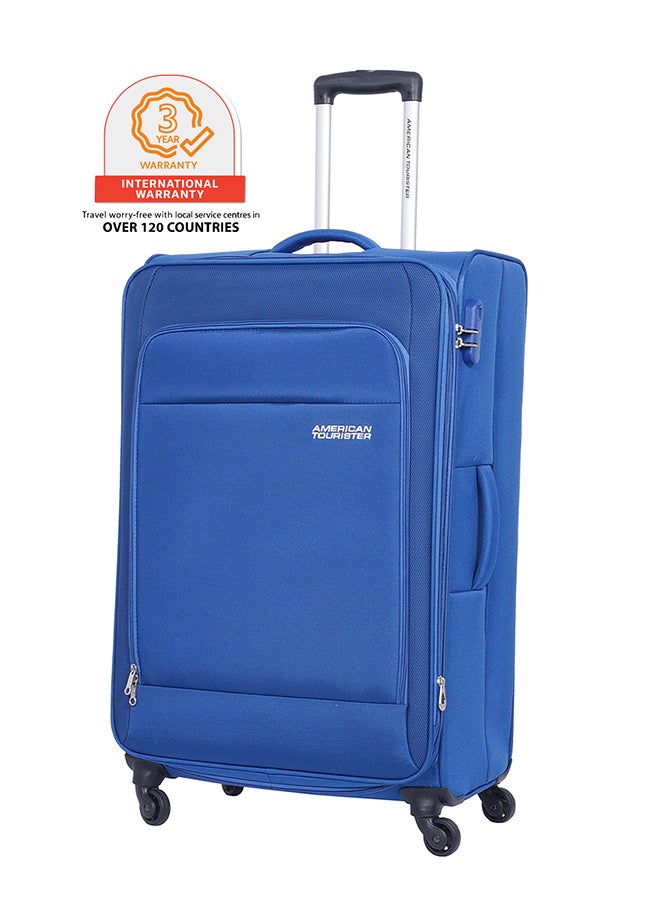 American Tourister Oakland Suitcase, Check-In Size 78 cm / 29 inch, Spinner Wheels, Soft Top, 100% Polyester, Blue|TSA Lock|Front Pocket Storage Compartment|Voluminous Storage - 3 Years Global Warranty Blue - Image 1