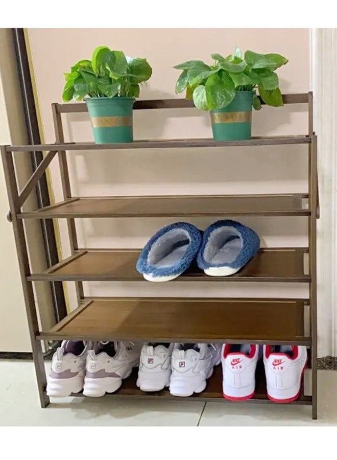 LINGWEI - 5 Tier Foldable Wooden Shoes Rack Brown - Image 1