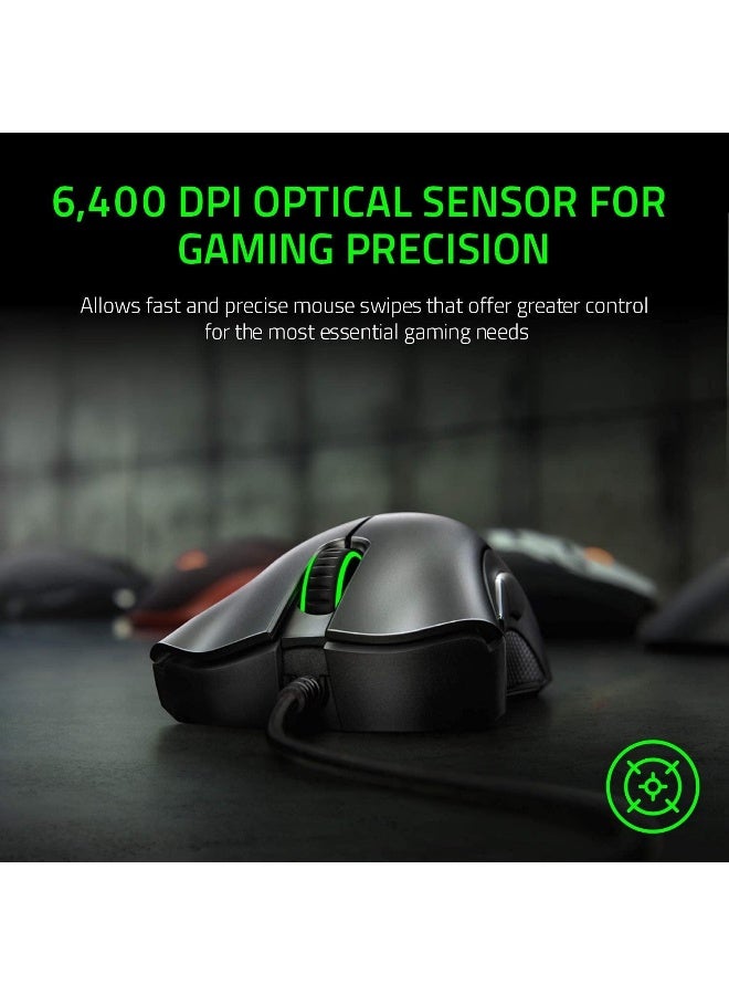 Razer DeathAdder Essential Gaming Mouse – 6400 DPI Optical Sensor, Ergonomic Right-Handed Design, 5 Programmable Buttons, Razer Mechanical Switches, Wired, Green LED, Durable 10M Clicks, Black | RZ01-03850100-R3M1 - Image 2