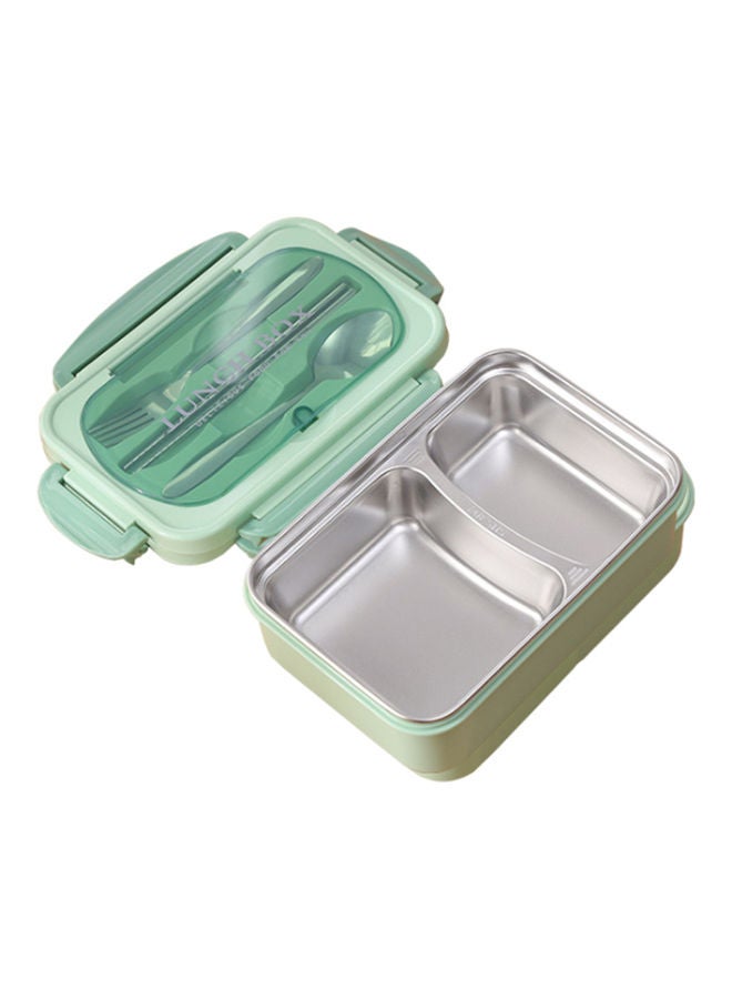 Divided Lunch Box With Tableware Set Green/Silver 21.3x14.5x7.5cm