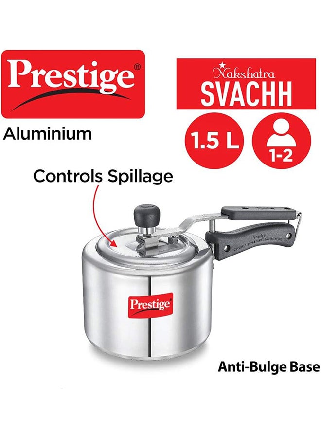 Prestige - Aluminium Naksh Svachh Polished Sturdy Handles Cool Touch Weight Induction Compatible Pressure Cooker Silver 1.5Liters - Image 1