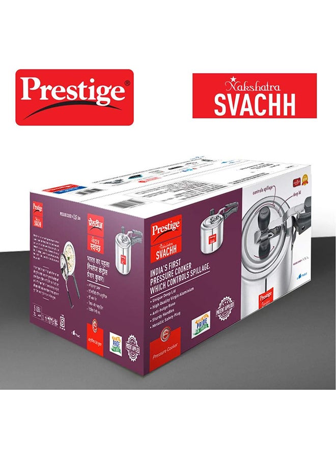 Prestige - Aluminium Naksh Svachh Polished Sturdy Handles Cool Touch Weight Induction Compatible Pressure Cooker Silver 1.5Liters - Image 1