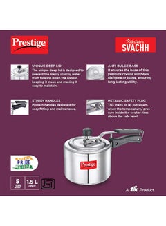 Prestige Aluminium Naksh Svachh Polished Sturdy Handles Cool Touch Weight Induction Compatible Pressure Cooker Silver 1.5Liters  - Image 5