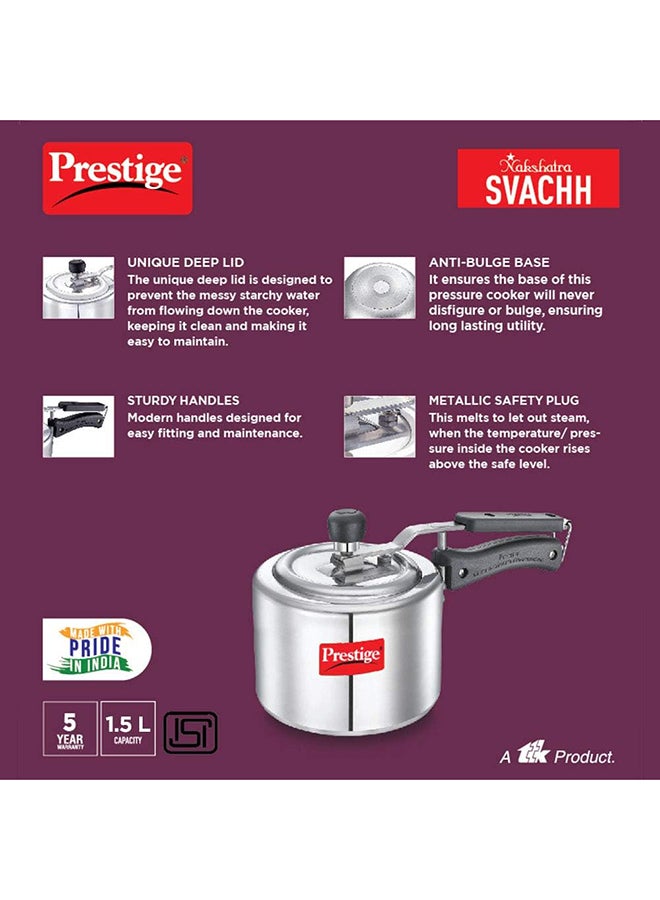 Prestige - Aluminium Naksh Svachh Polished Sturdy Handles Cool Touch Weight Induction Compatible Pressure Cooker Silver 1.5Liters - Image 1