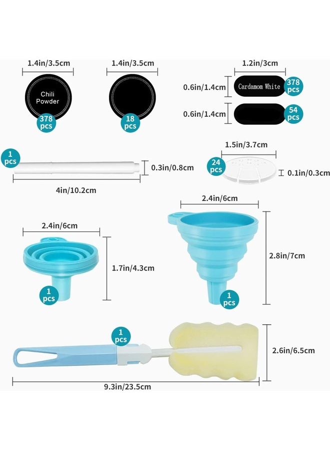 XiuWoo 24-Piece Glass Spice Jar Set with Airtight Metal Caps - 120ml Empty Square Spice Containers with Shaker Lids, Labels, Silicone Collapsible Funnel, Sponge Brush, White board Pen Included Multicolour 120ml - Image 3
