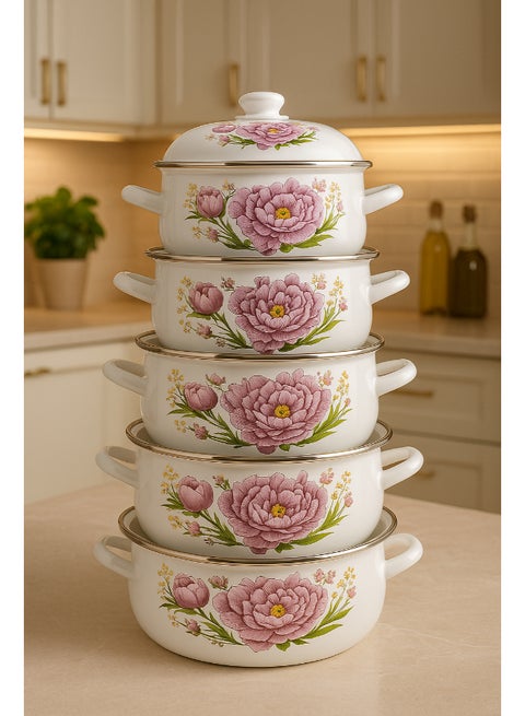 طقم أدوات طهي بغطاء - 5 قطع متعدد الألوان 26x15x26سم