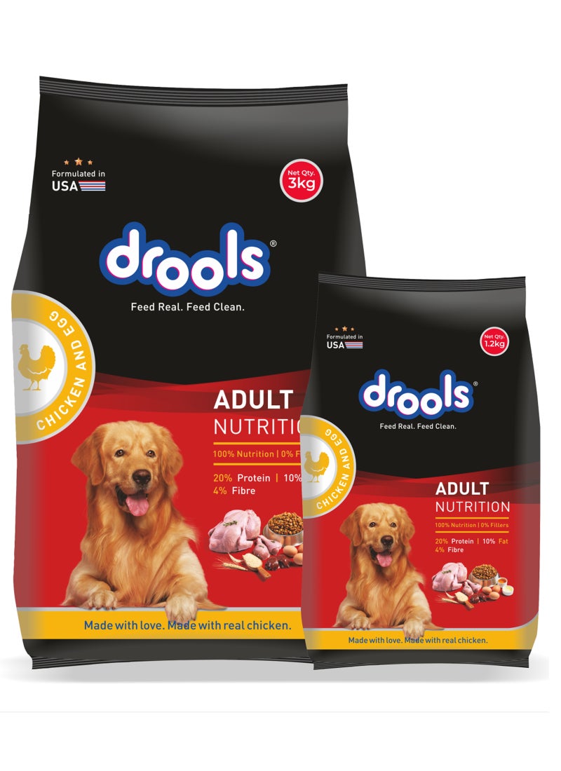 Drools Chicken And Egg Adult Dry Dog Food Multicolour 3+1.2kg - Image 1