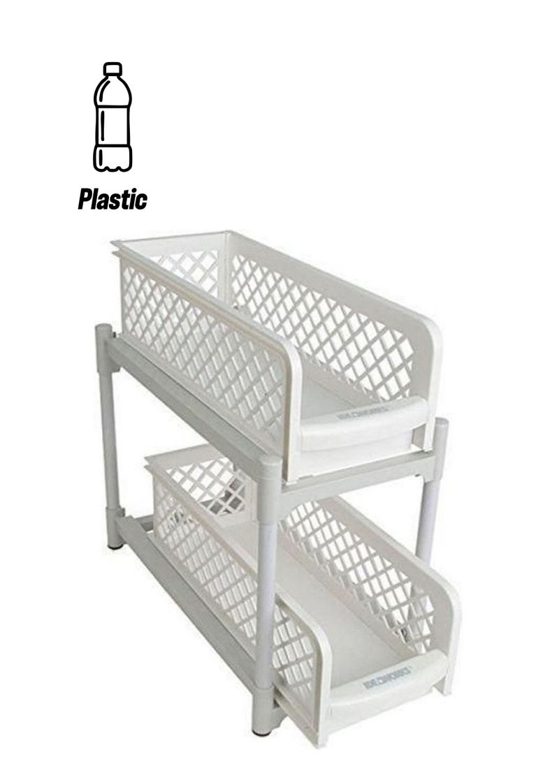 سلة تخزين محمولة من طبقتين بأدراج للحمام والمطبخ لتوفير المساحة متعدد الألوان - Image 1