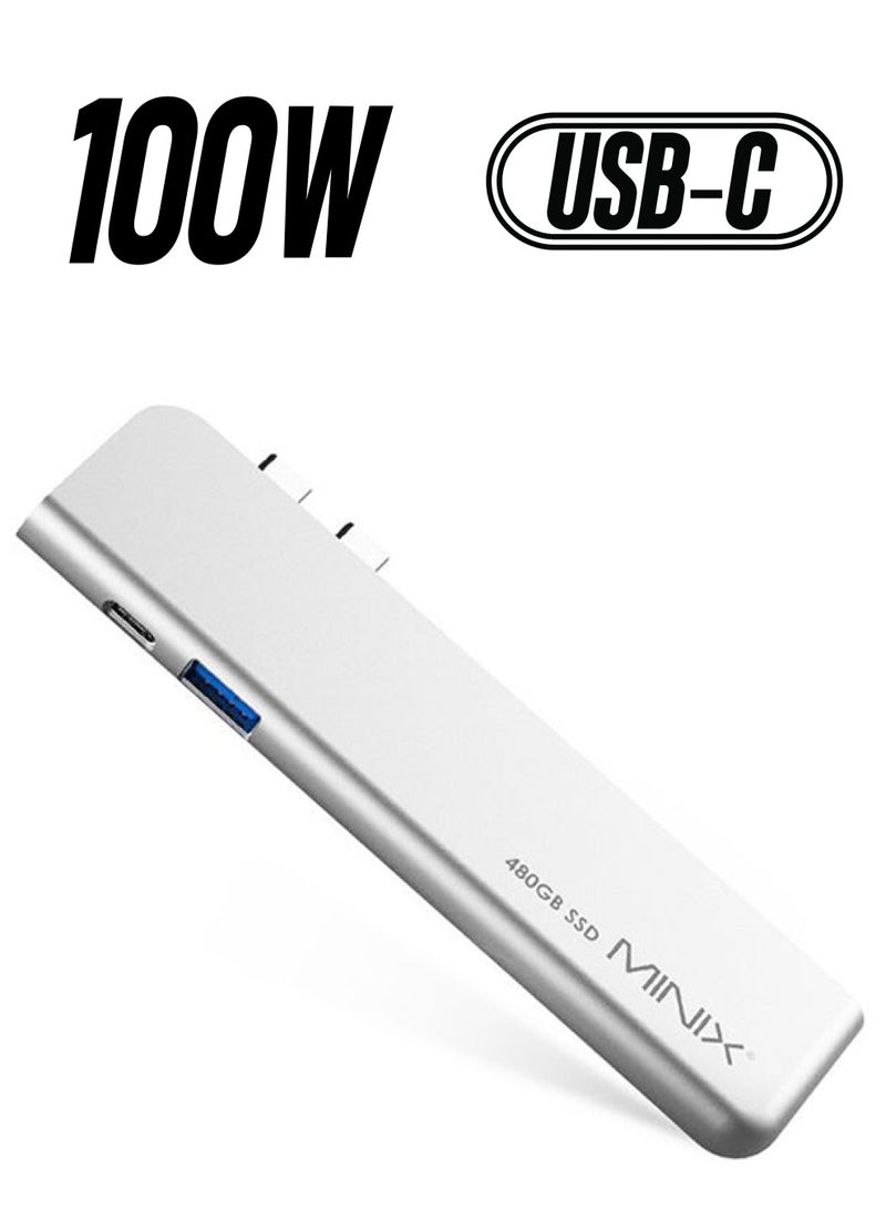 Minix - USB-C 4-In-1 Multiport 480GB SSD Storage Hub For MacBook Air, MacBook Pro Silver - Image 1