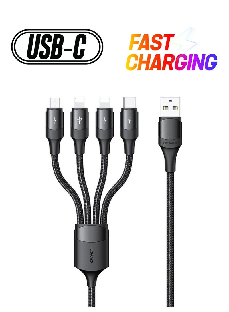 Usams 4 in 1 Fast Charging Aluminum Alloy Multi Function USB Data Cable Black - Image 1