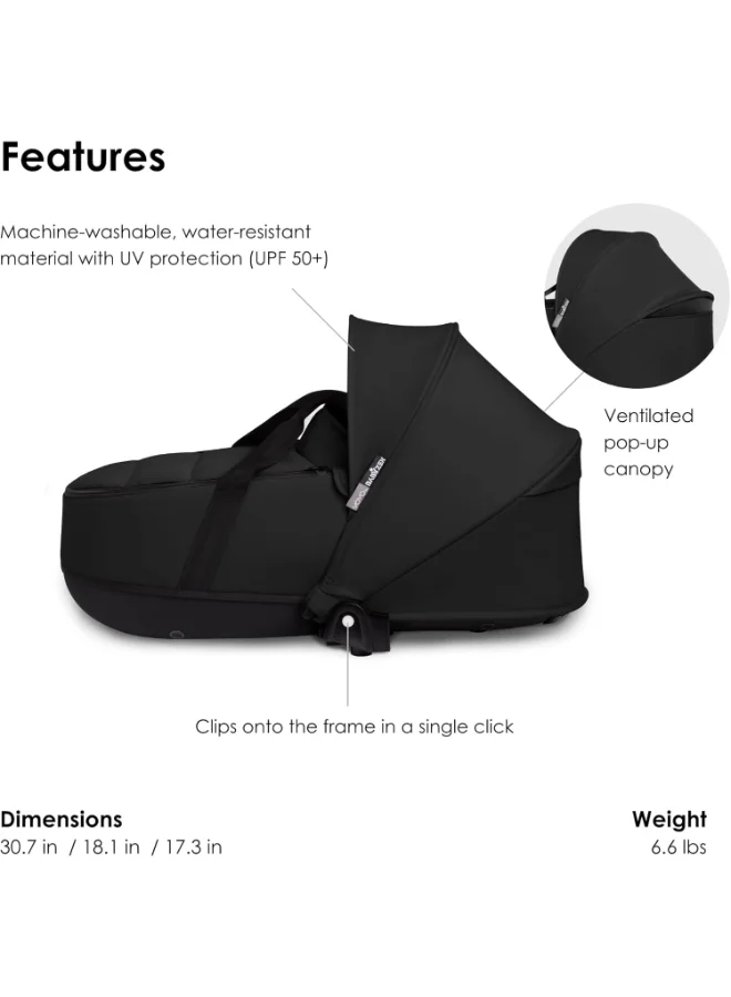 BABYZEN Yoyo 0+ Bassinet, Black Includes Thick Double Mattress, Ventilated Shell And Canopy Requires Yoyo2 Frame