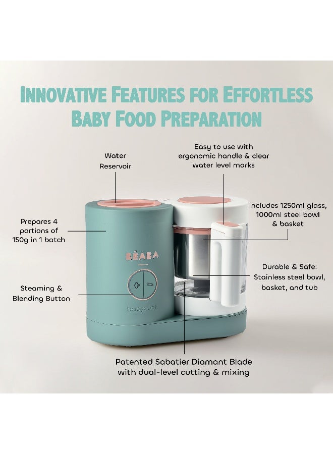 Beaba Babycook Neo 4-in-1 Baby Food Maker, Steam, Blend, Reheat and Defrost, Eco-Friendly Glass Bowl, 1250ml Capacity, BPA-Free, Eucalyptus Color - Image 4