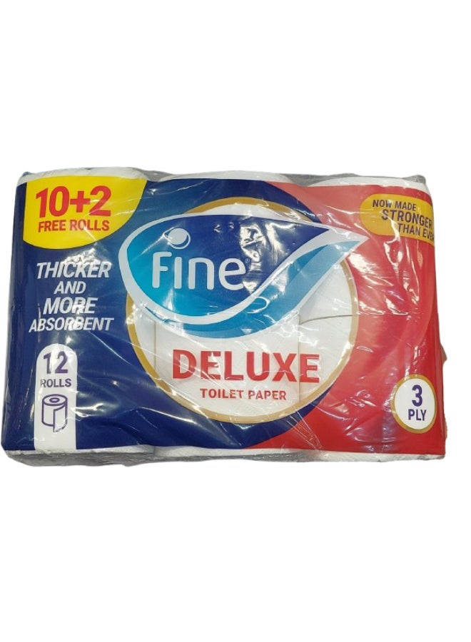Fine Toilet Rolls Deluxe Velvety Thick - 12 Roll 3 Ply 