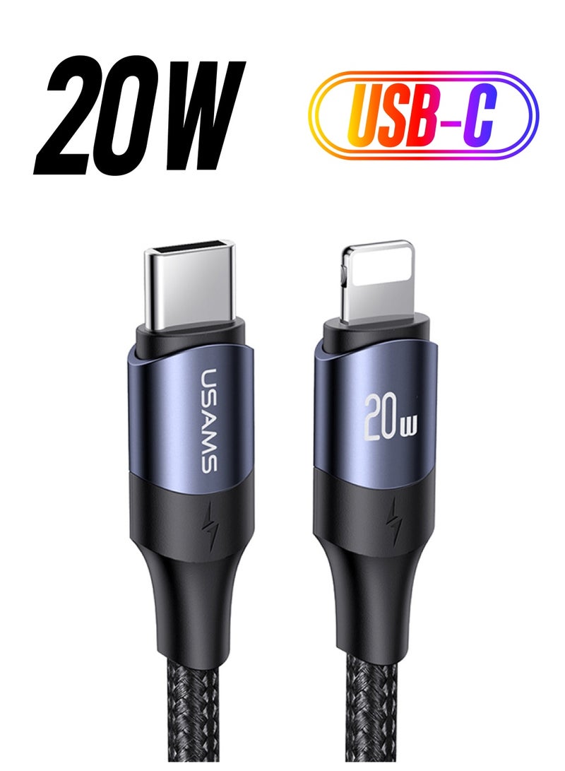 Usams - High Speed 20W USB Type-C To Lightning PD Fast Charging Cable 1.2M Black - Image 1